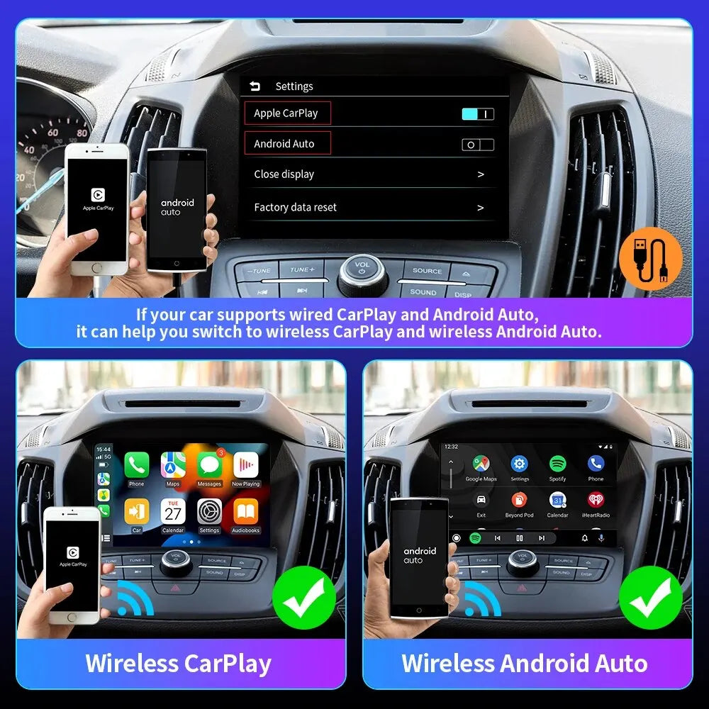 EKIY NEW Mini Carplay Wireless for Toyota Mazda Nissan Camry Suzuki Subaru Citroen Audi Mercedes Kia Ford Opel IOS15 Spotify BT